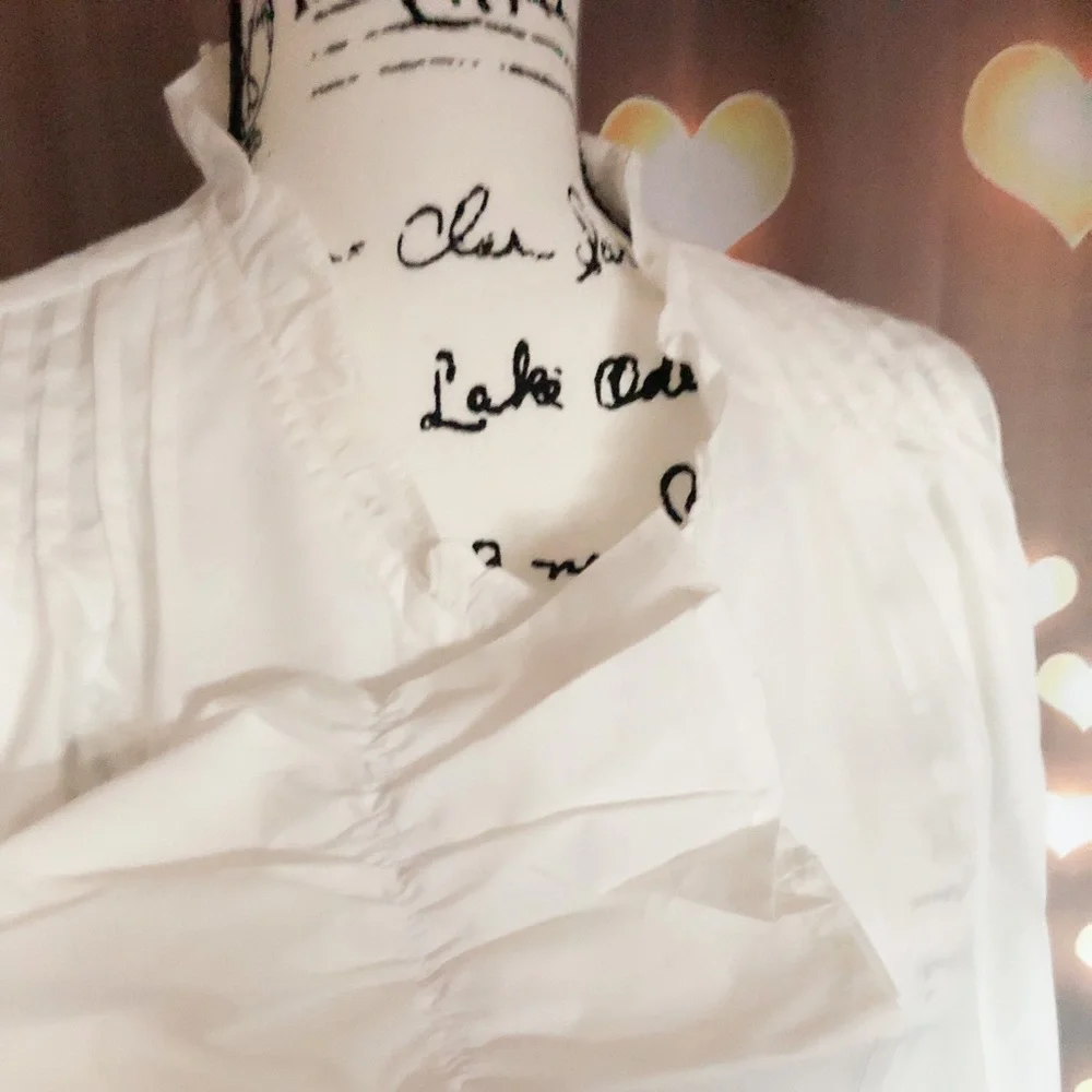 White blouse shirt bell sleeve ruffle button down womens - Picture 6 of 6